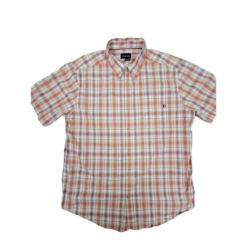 Marmot Mens Short Sleeve Plaid Button‎ Up Shirt  Size Medium Orange